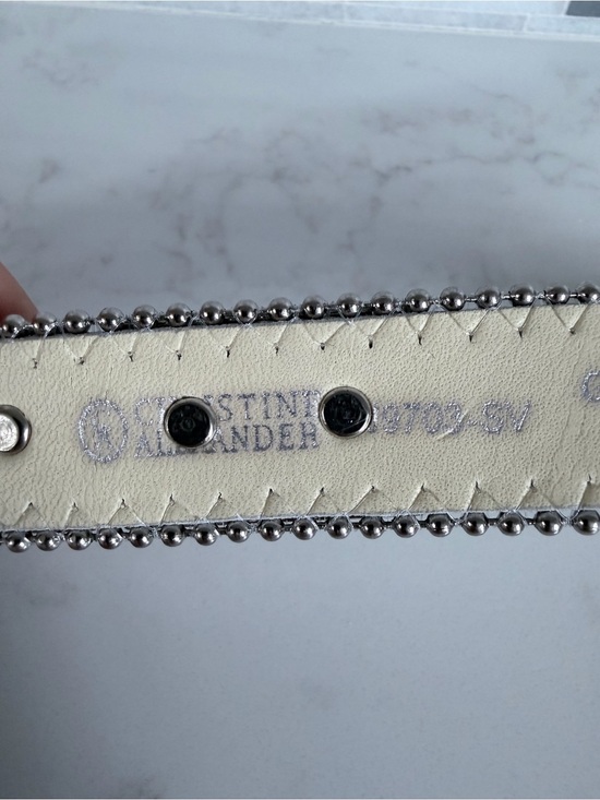 Vintage Christine Alexander Silver Crystal-Embellished Leather Belt size L 42” main image 12